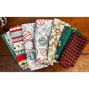 Lot Of 7 Vintage Cloth Napkins Assorted Christmas Holiday Patterns Handmade